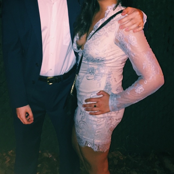 Missguided Silver Lace Mini Dress with Deep V - Picture 5 of 5